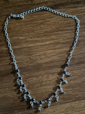 Y2K Glam Vintage Silver Chain Necklace Black Rhinestone Gem Dangle Fringe Choker